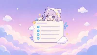Illustration of a floating changelog card with a chibi companion peeking over it on a pastel violet background